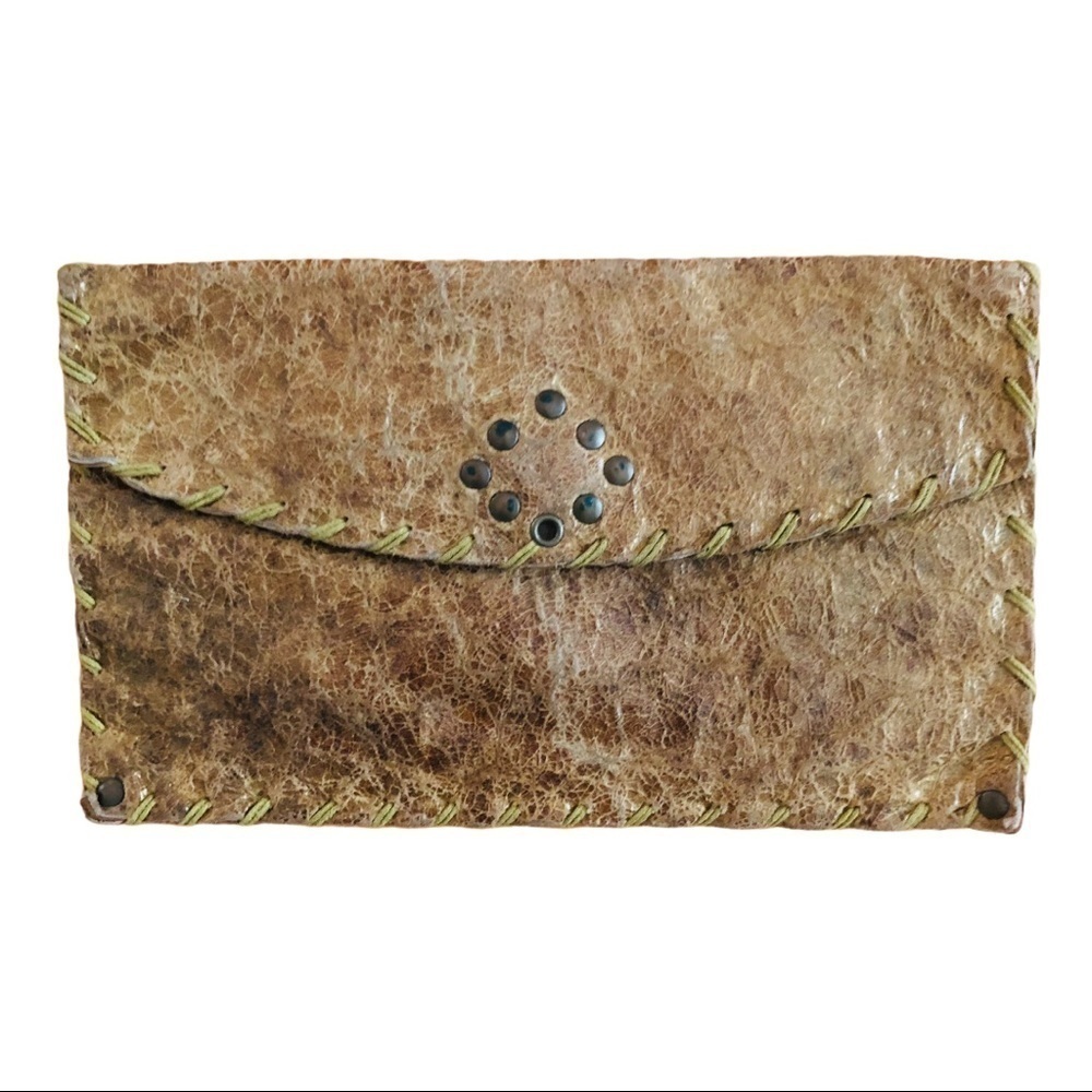 Liliane Lang Hand Made USA Limited Edition Leather Clutch w Contrast Stitching